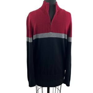 EXPRESS Men's 1/4 Zip Pullover Colorblock Merino Sweater Wool Blend Gray Black L